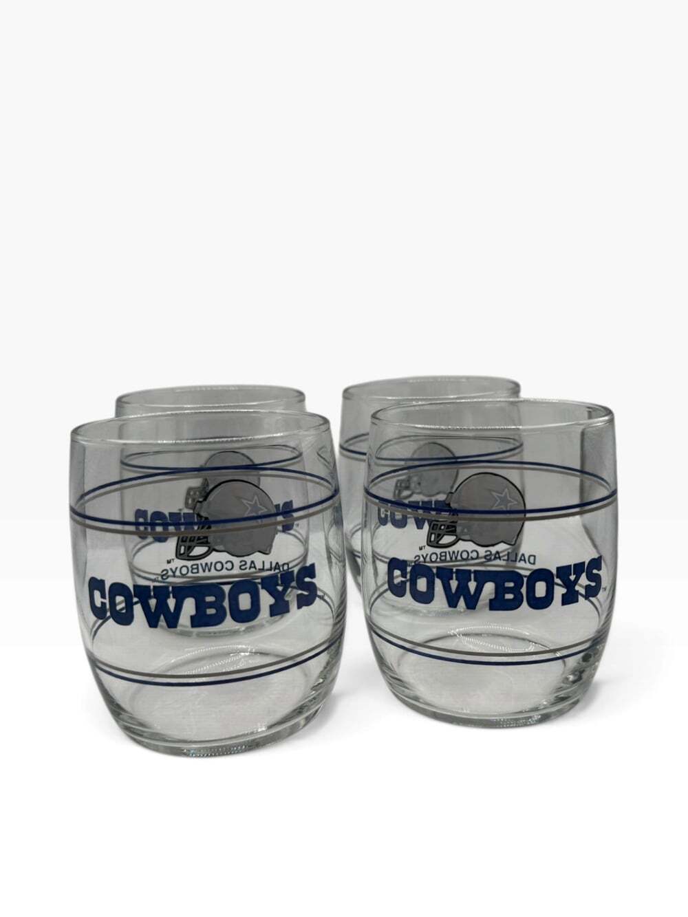 Set of 4 Collectible VTG Dallas Cowboys NFL Helmet Logo Stemless Glass Tumblers